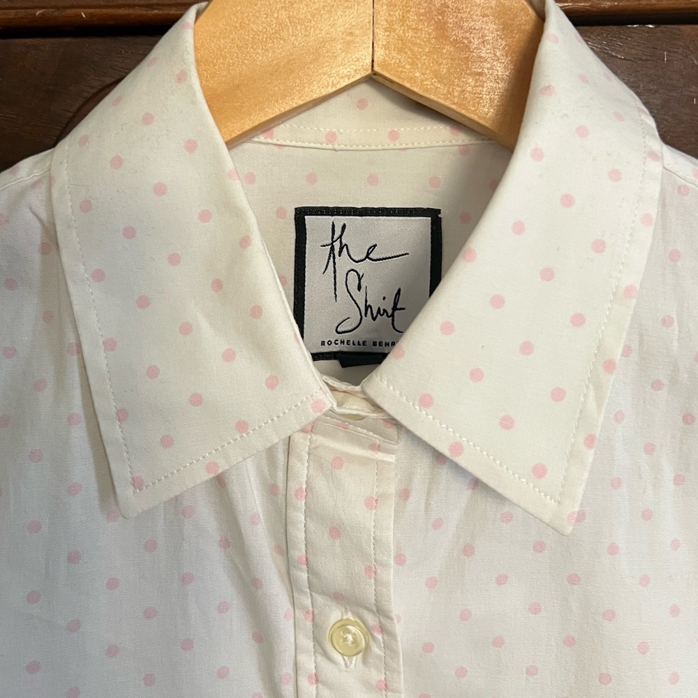 The Shirt by Rochelle Behrens Pink Polka Dot Long Sleeve Button Down Blouse
